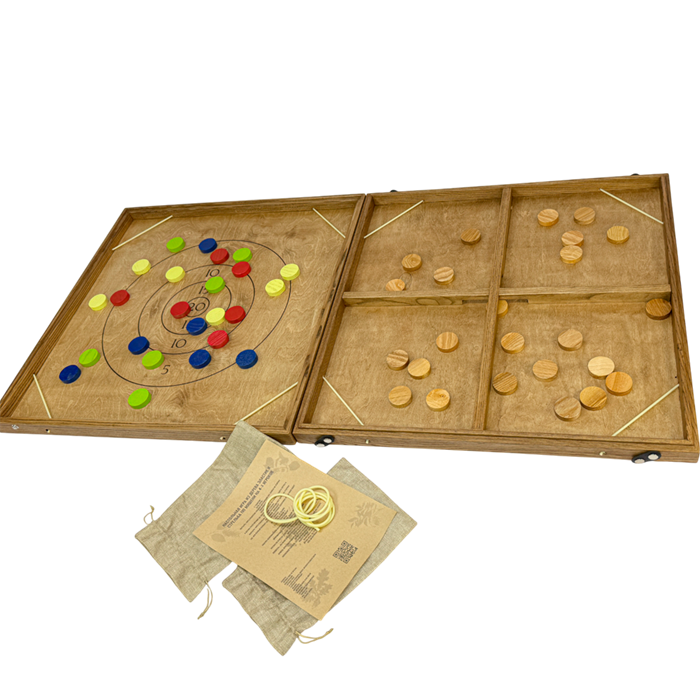 Настольная игра из дерева Эластик и Стрельба по мишени на 4-х игроков L 2 в 1 1902268